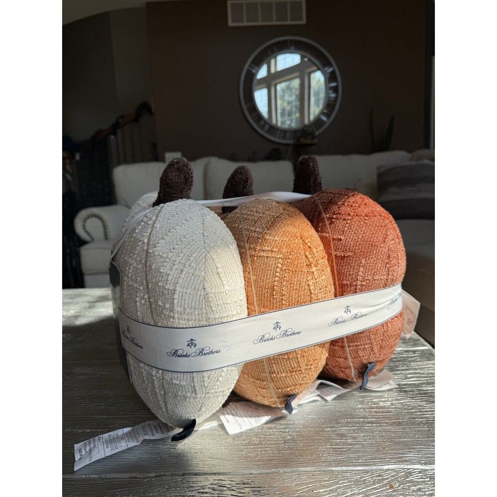 Brooks Brothers Set 3 Pumpkin Pillows Fall Autumn Harvest Decor NWT 15”